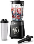 Mixeur Philips 1200W Série 5000 - Bol en verre 2L, 3 vitesses, Fonction Pulse + Gourde, Nettoyage aisé, Compatible lave-vaisselle, Noir