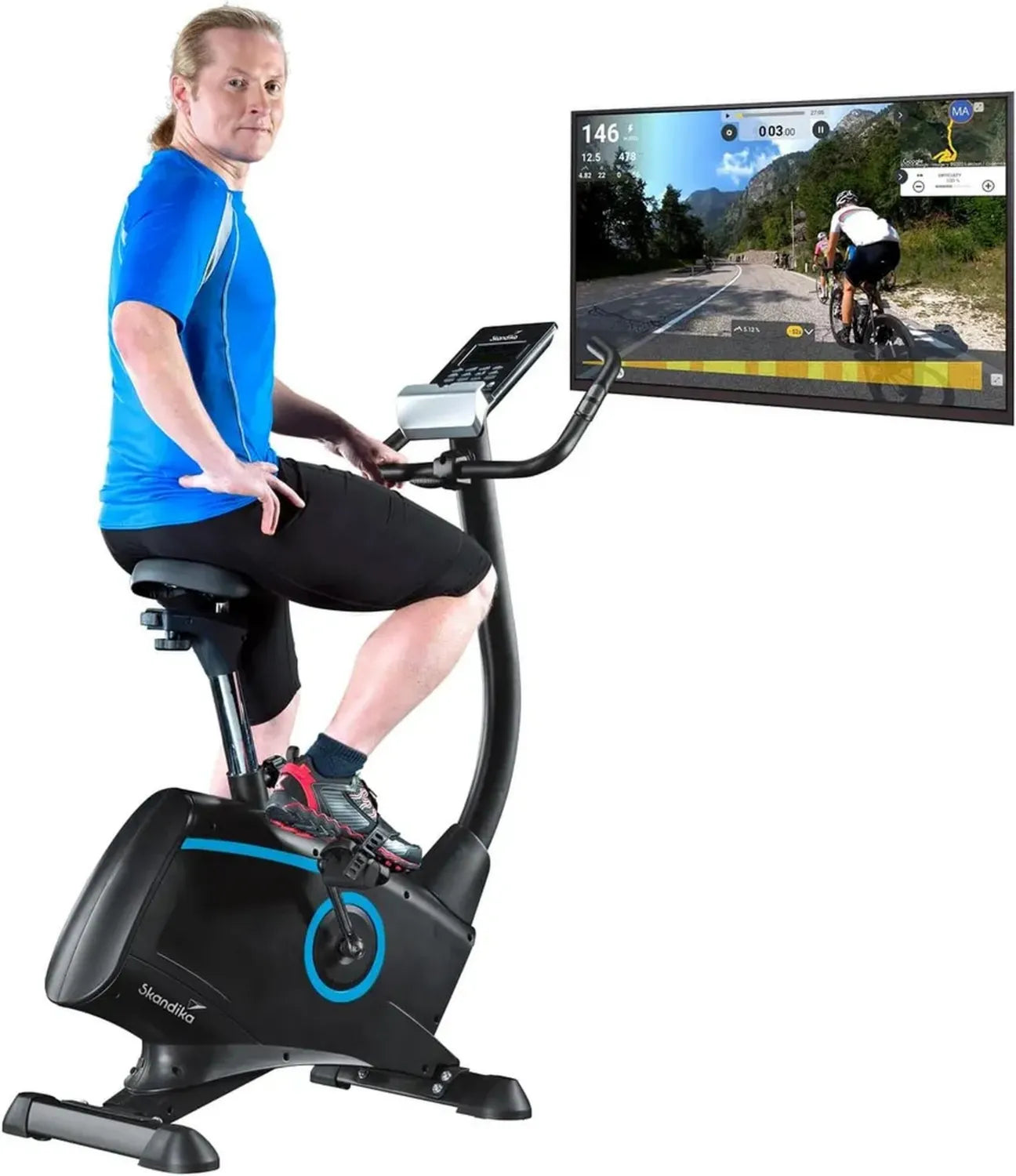 Vélo d'appartement Skandika Atlantis - 32 Résistances, 15 Programmes, Frein Magnétique Silencieux, Écran LED, Masse Inertielle 10KG, Réglage Guidon/Selle, Poids Max 150KG