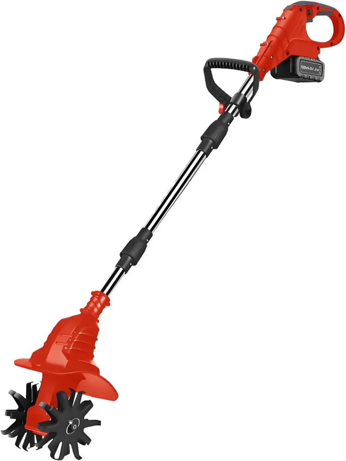Motoculteur Électrique Portable 21V, Poignée Amovible, Travail 20/25cm, Pour Potager, Rouge, 4 Lames, 2 Batteries