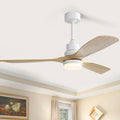Ventilateur de Plafond en Bois avec Lumière, 132cm, Télécommande, 6 Vitesses Silencieuses, DC Réversible, Minuterie