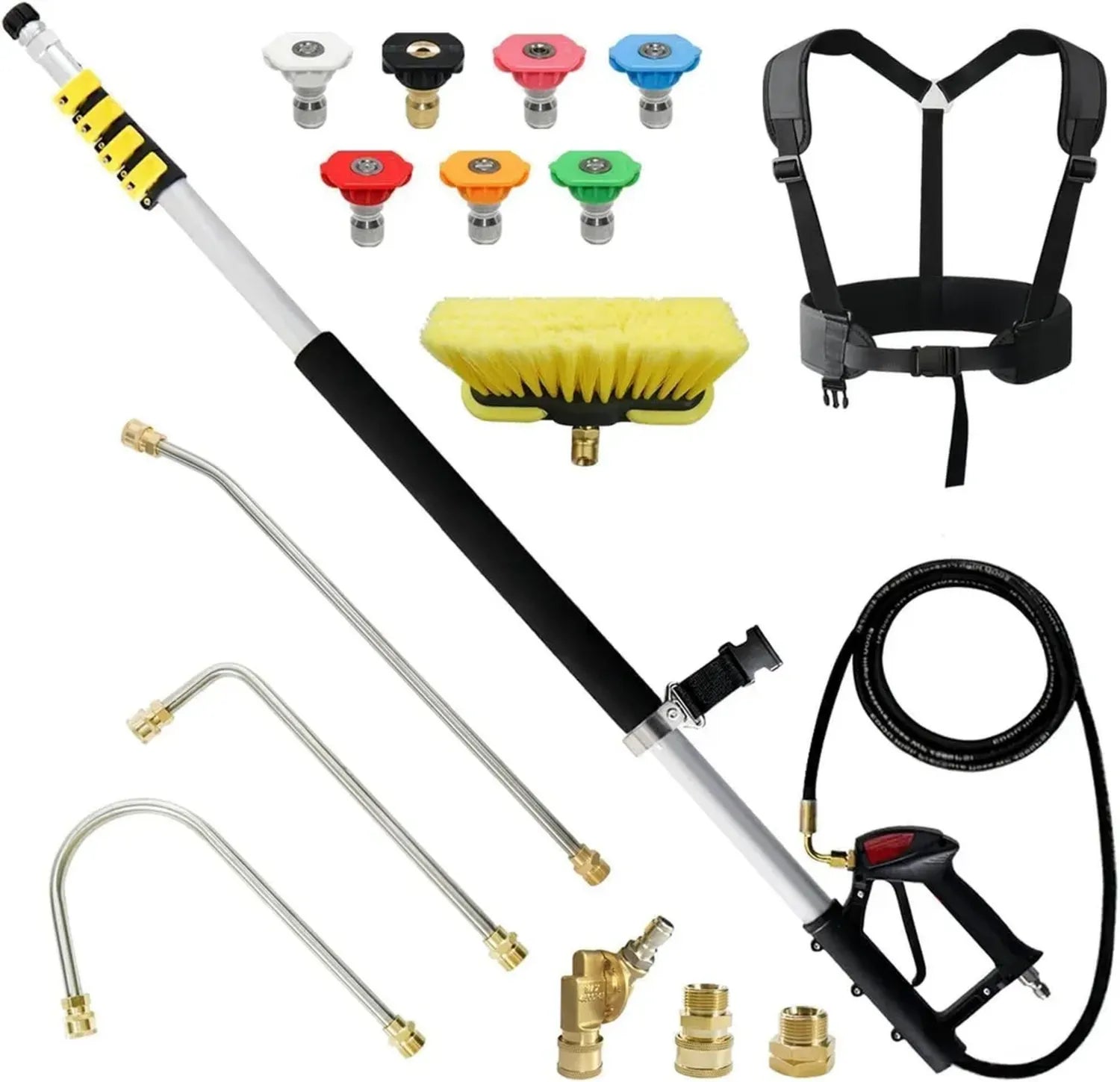 Perche télescopique 7,3 m pour nettoyeur haute pression - Ensemble complet avec brosse, extensions et buses
