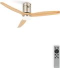Ventilateur de Plafond en Bois Clair avec Lumière et Télécommande, 132 cm, 40W, 6 Vitesses, Réversible pour Été-Hiver