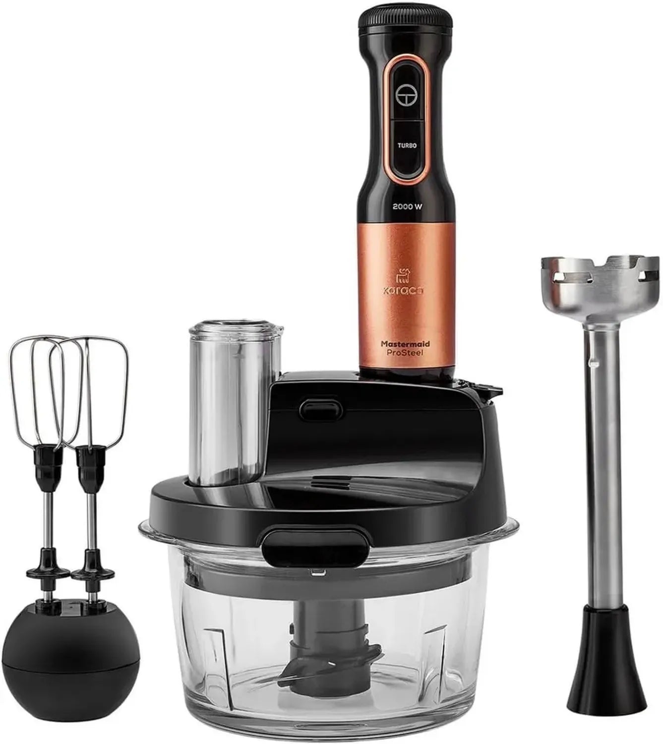 Karaca Mastermaid Robot Multifonction Acier Inoxydable, Mixeur Plongeant 2500 W, Cuivre Noir