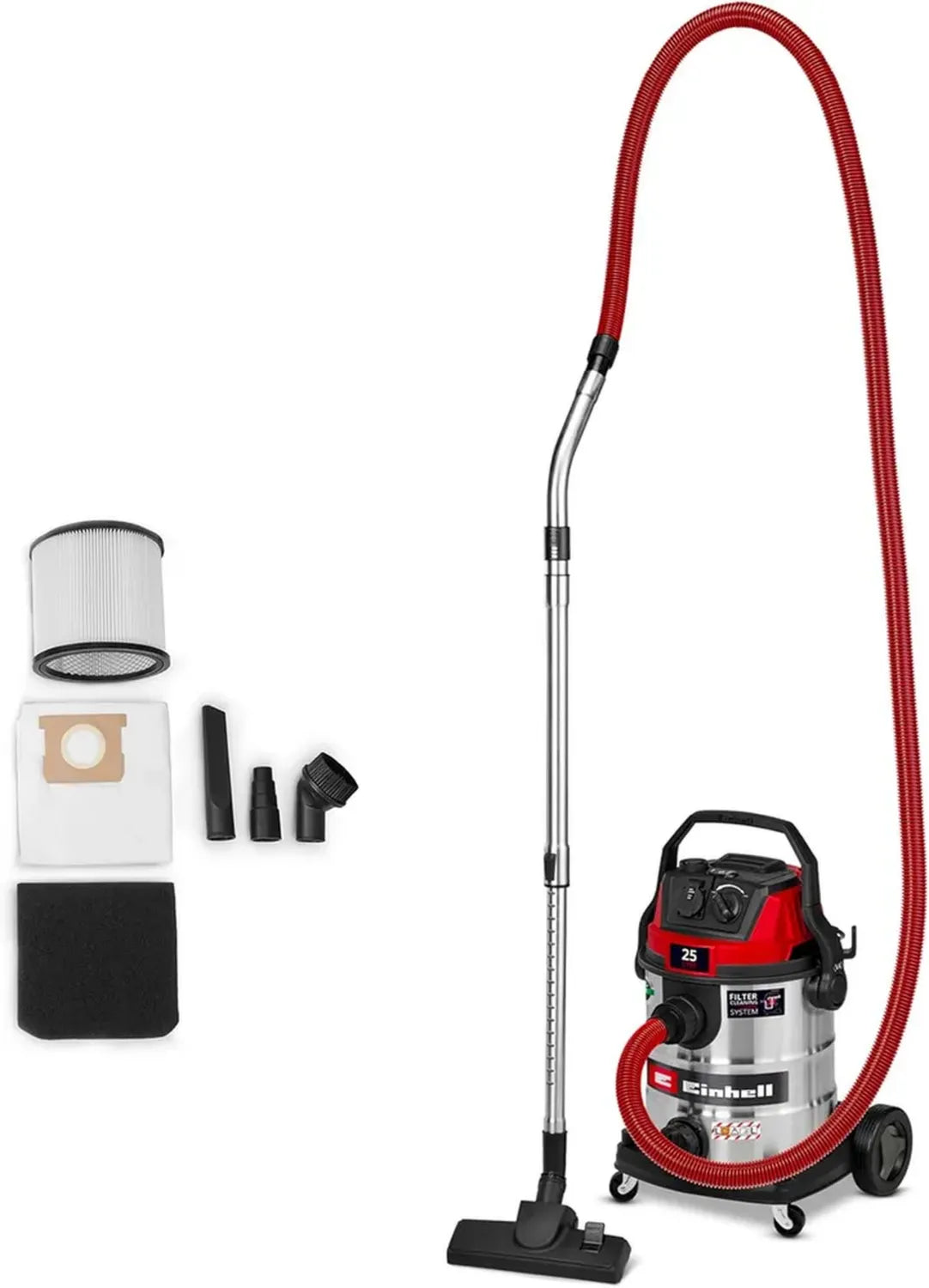 Aspirateur Einhell 1100W 25L Classe L avec Filtre HEPA et Prise Asservie
