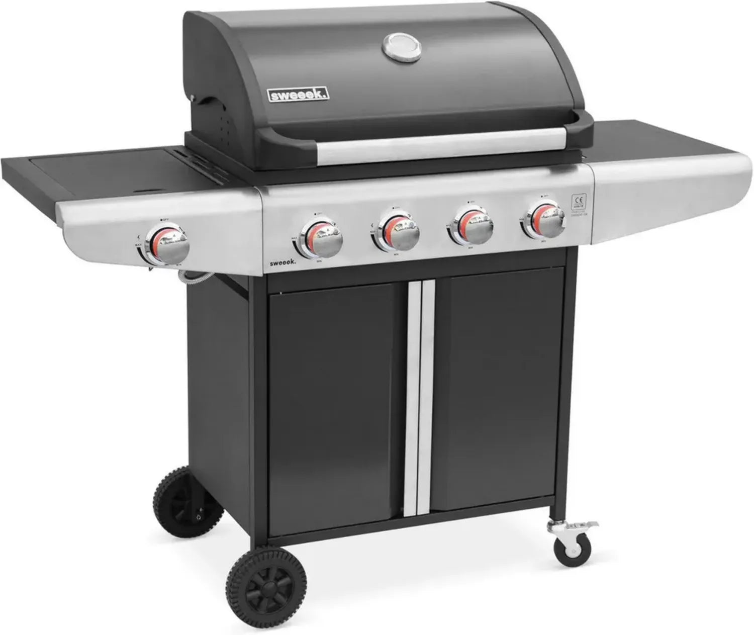 Barbecue à gaz 5 brûleurs avec tablettes et roues - Gris anthracite