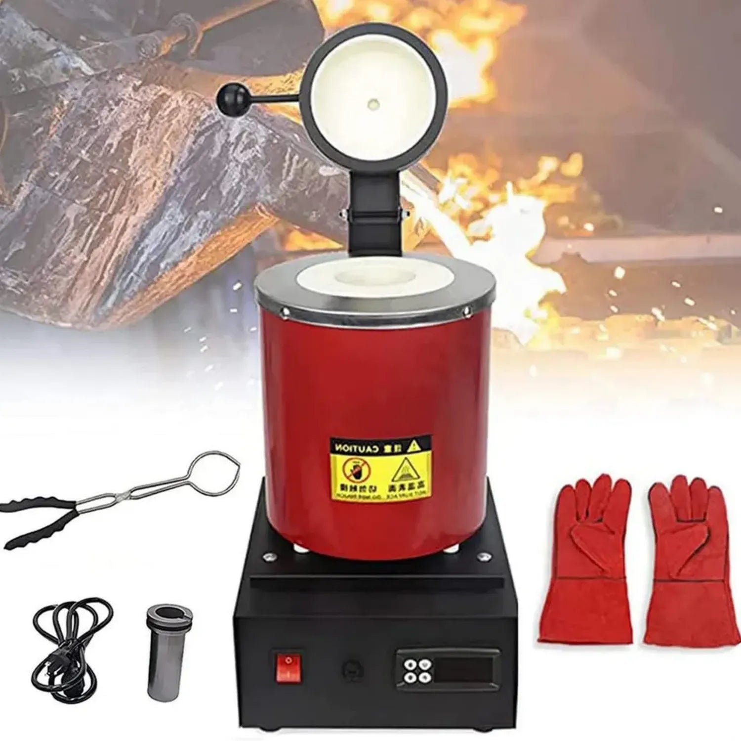Four de Fusion Électrique pour Métaux, 1150 ℃, 3KG, Avec Creuset en Graphite, Rouge