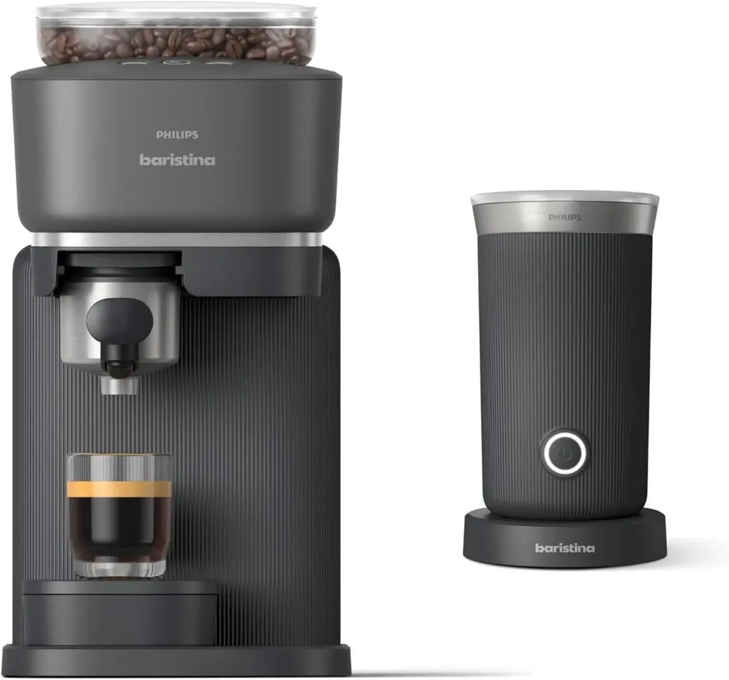 Machine à Expresso Philips Baristina avec Mousseur à Lait et Broyeur - 16 Bars - Design Noir