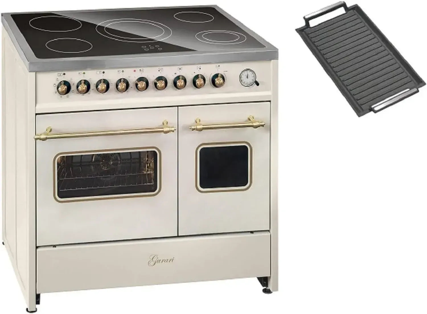 Cuisinière électrique 90 cm crème avec double four et plaque vitrocéramique GCH