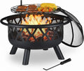 Brasero de Jardin avec Grille et Pare-étincelles, Diamètre 75 cm, Noir