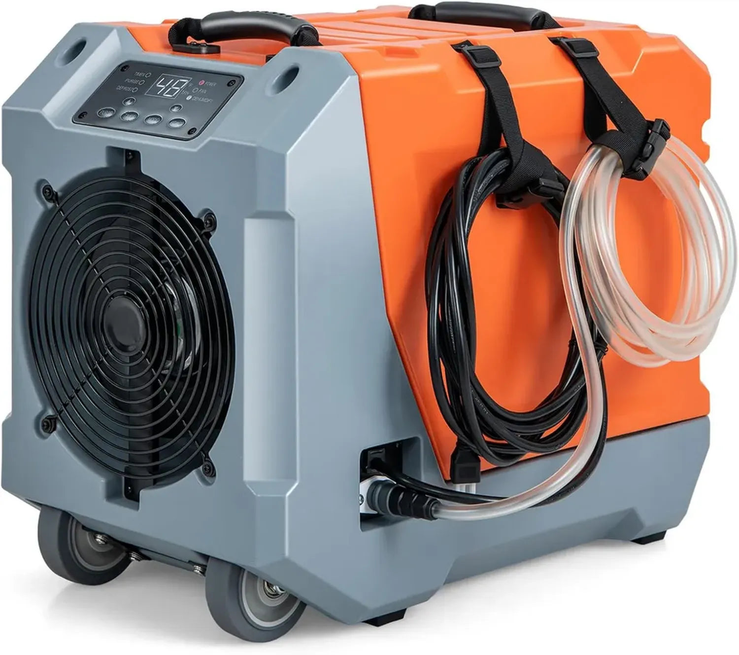 Déshumidificateur Commercial 85L par Jour avec Pompe, Décharge Automatique et Roues, Orange