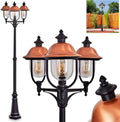 Lampadaire extérieur moderne 3 flammes noir et cuivre pour jardin, E27, IP44