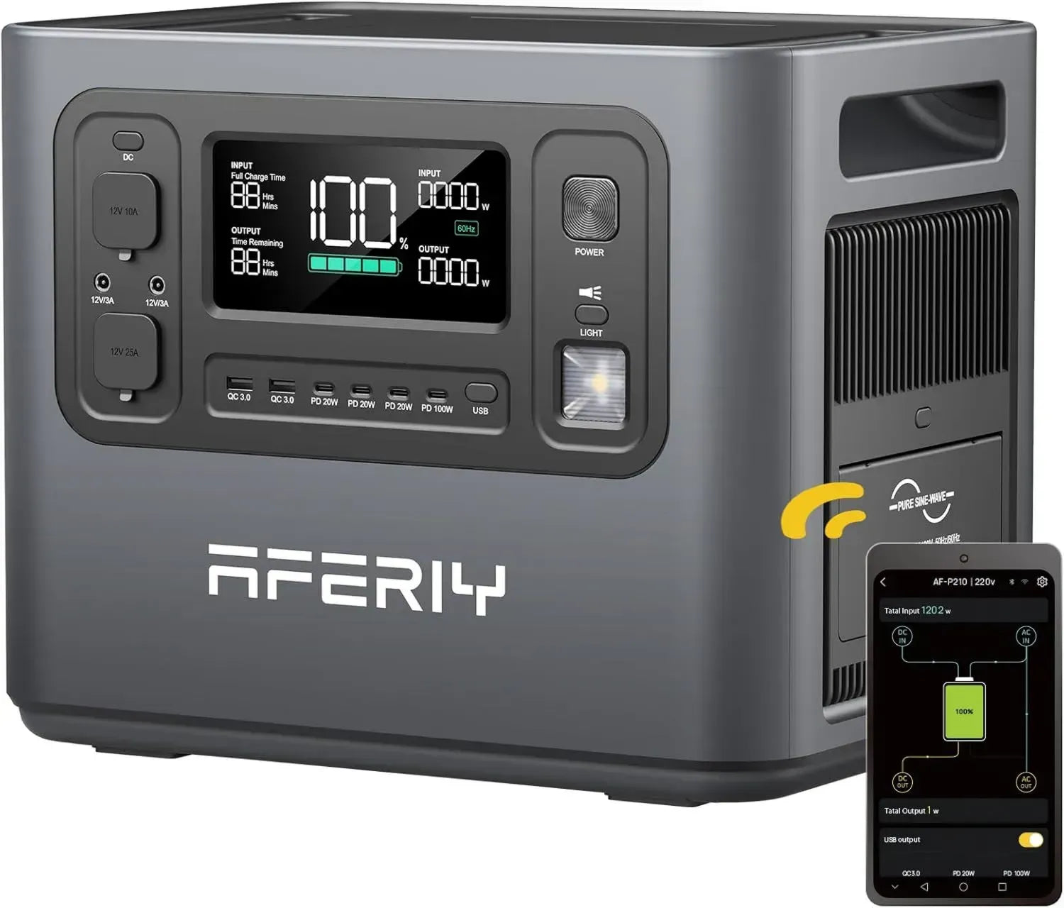 Générateur Électrique Portable 2400W AFERIY, Batterie Nomade 2048Wh, Charge Rapide en 1,5H, Alimentation de Secours pour Camping-car, Maison, Bureau, Garantie 7 Ans