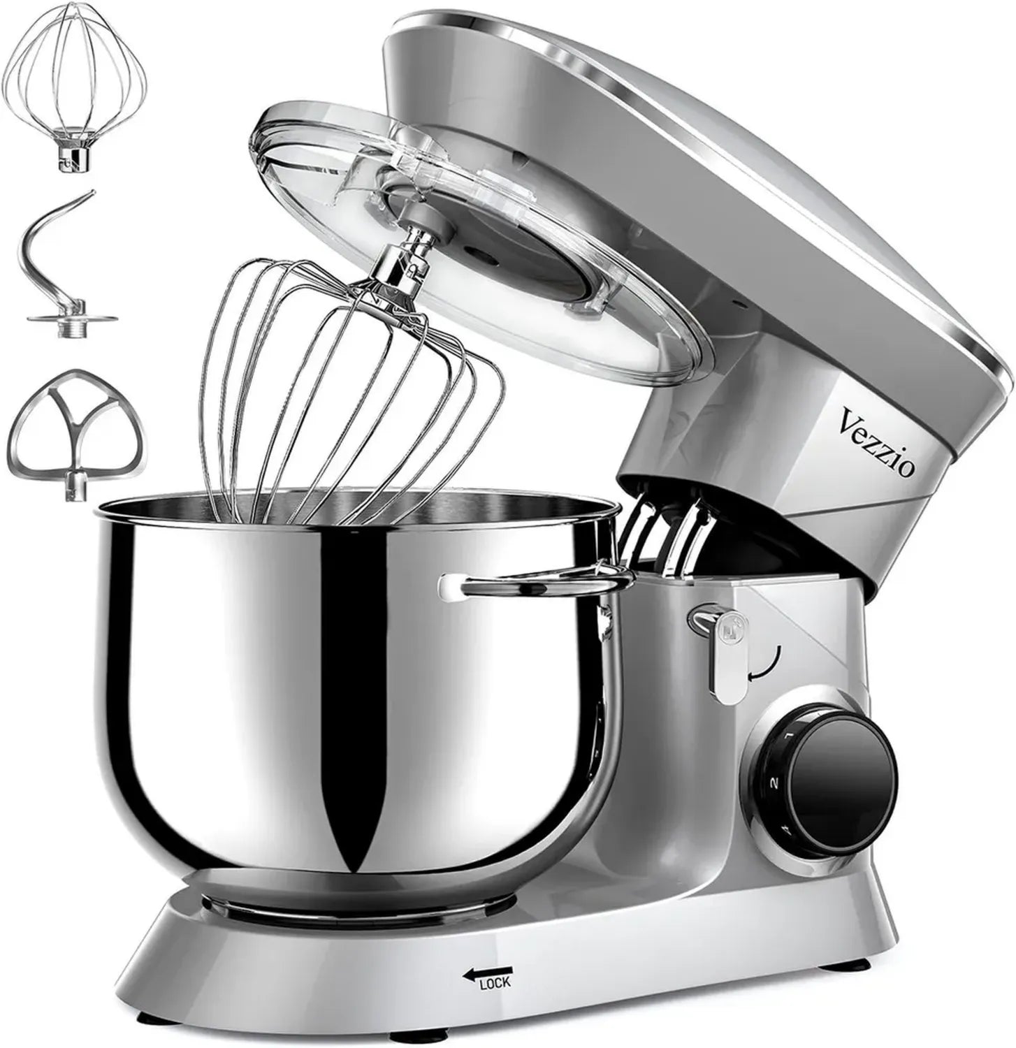 Robot de Cuisine Vezzio Multifonction 8.5L 6 Vitesses avec Accessoires Professionnels (Argent)