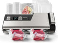 Appareil de mise sous vide Mesliese 95 kPa, 120 W, portatif avec double étanchéité et coupe intégrée, affichage du compte à rebours, 2 rouleaux de sacs, 5 sacs prédécoupés