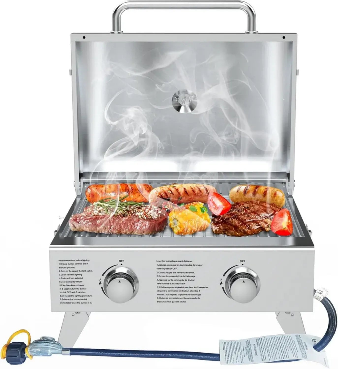 Gril à gaz portable 2 brûleurs BBQCuker - Camping extérieur avec thermomètre intégré