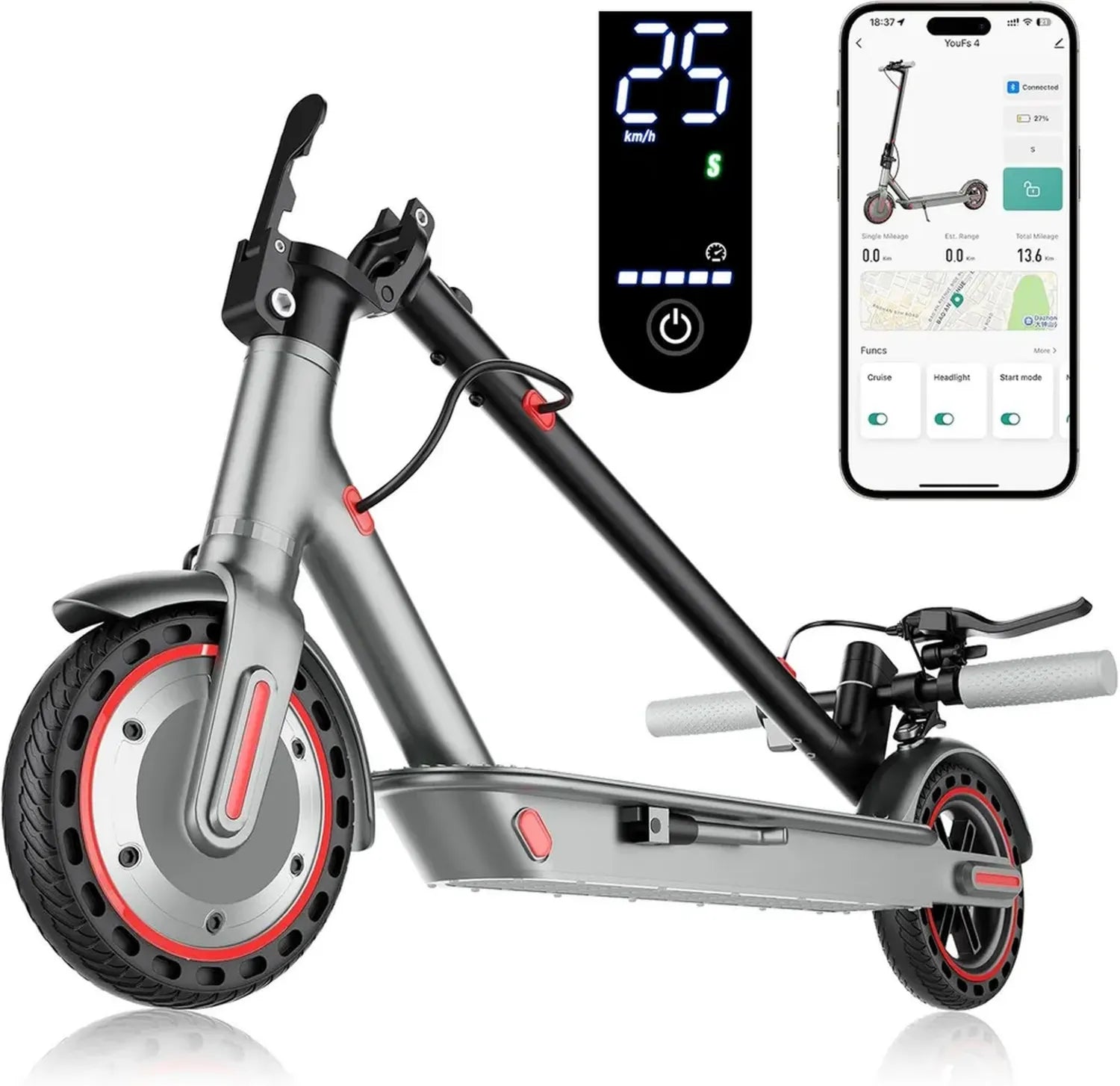 Trottinette Électrique Adulte Pliable, Moteur Puissant 500W, Autonomie Longue 45KM, Vitesse Maximale 25KM/H, Pneus Anticrevaison 10', Sécurité Optimale avec Double Éclairage et Freins, Contrôle via Application