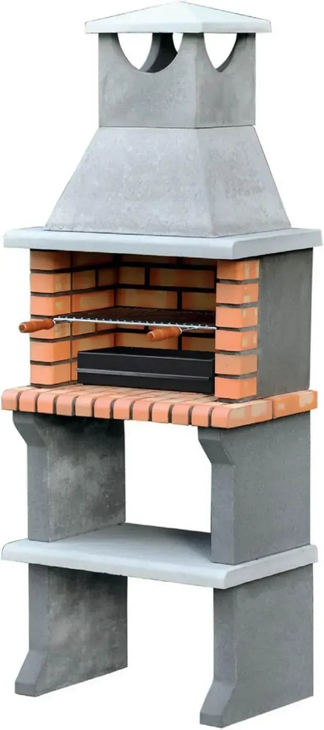 MOVELAR - Barbecue en béton réfractaire Luna XL, bois et charbon, 73x47x190cm, gris et orange