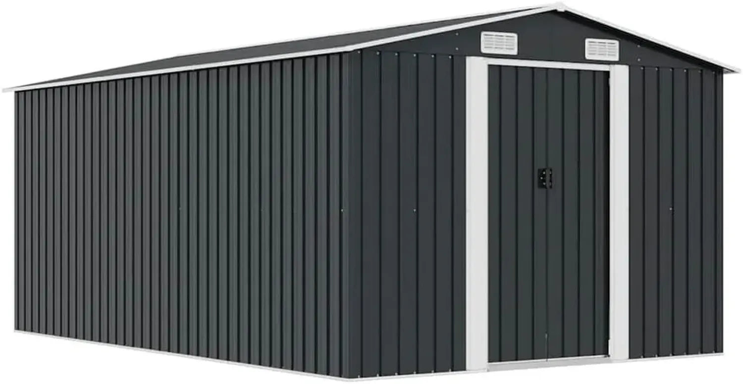 Grand abri de jardin métallique anthracite 257 x 392 cm avec portes coulissantes et ventilation