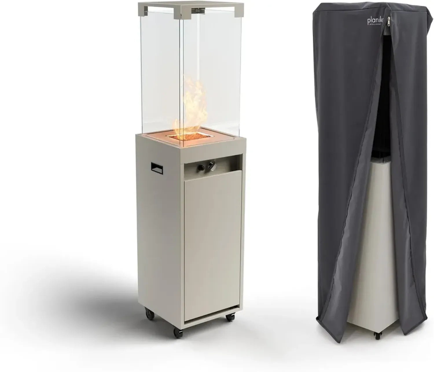 Cheminée de Jardin Faro - Chauffage au Gaz Propane de 8kW - Design Minimaliste - Portable et Extérieur - Couleur Gris Soie avec Housse de Protection