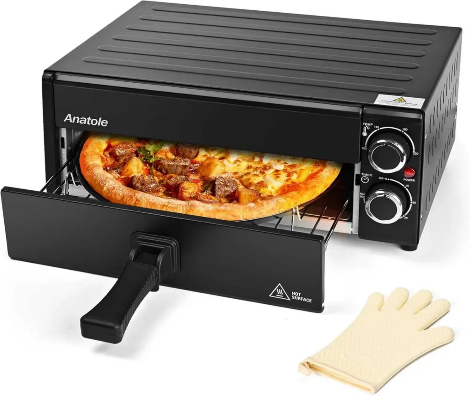 Four à Pizza Électrique 12'' 1800W avec Température Réglable et Plateau Amovible