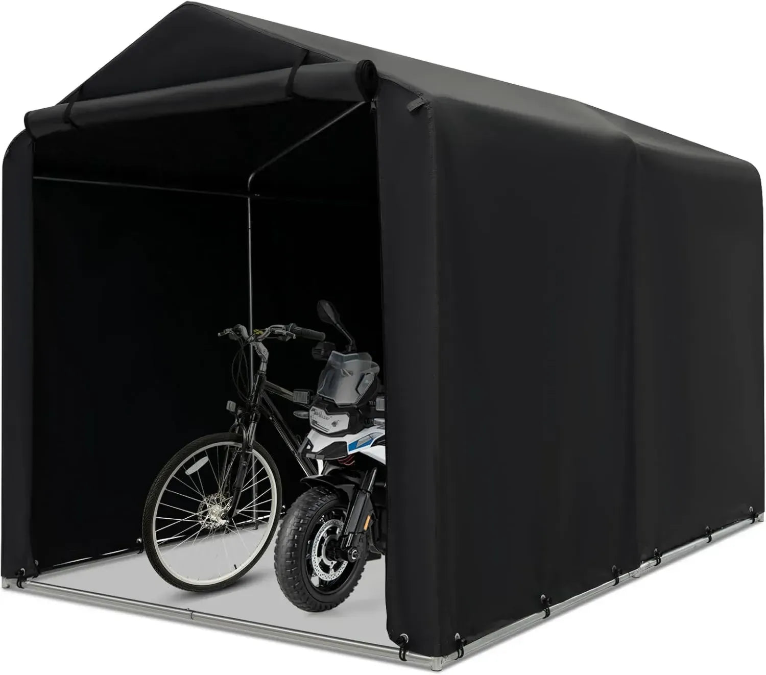 COSTWAY Abri Portable pour Vélos et Motos, 160x218x164 cm, avec Porte à Fermeture Éclair, Gris Foncé