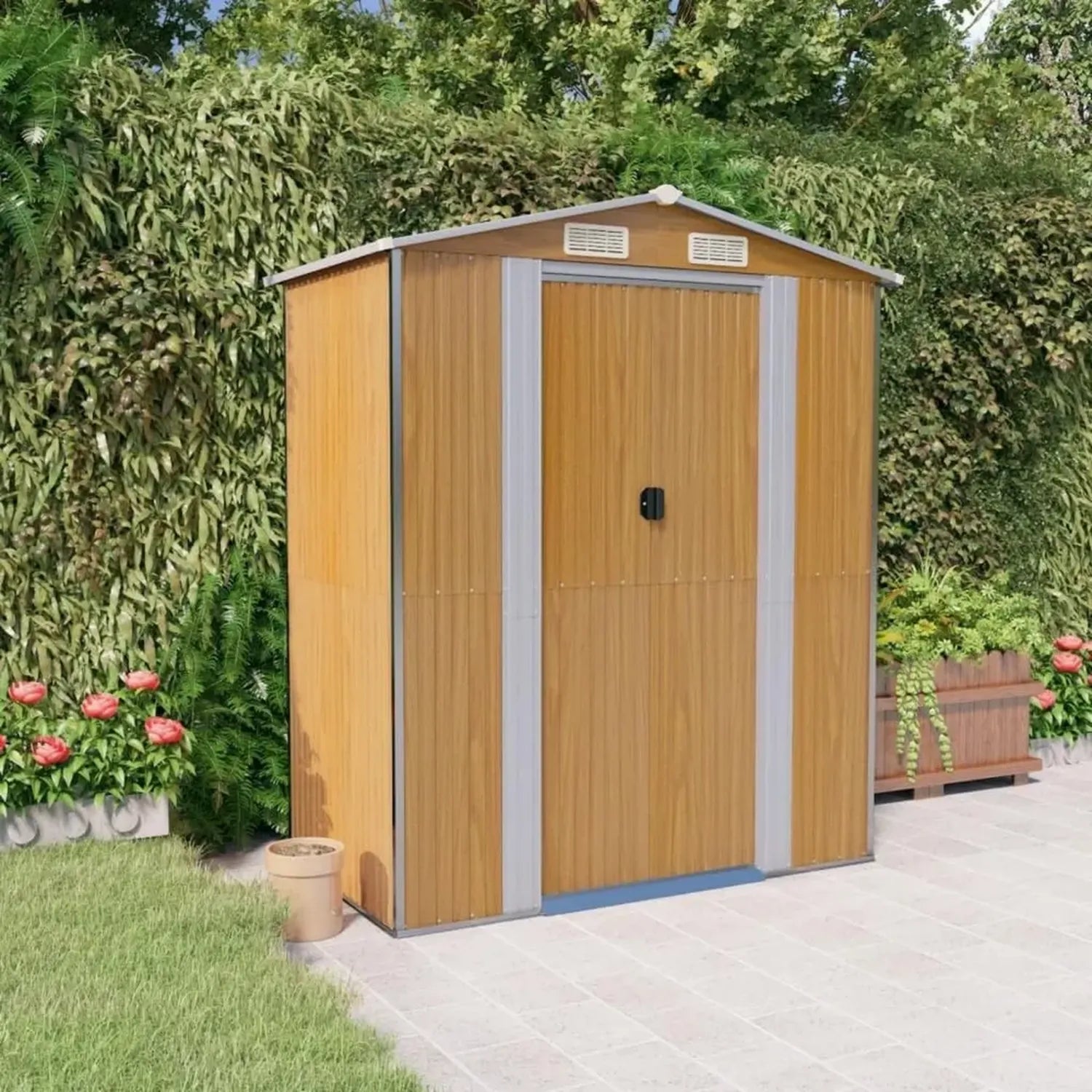 Abri de Jardin en Métal Galvanisé 192x108x223 cm, Couleur Marron Clair