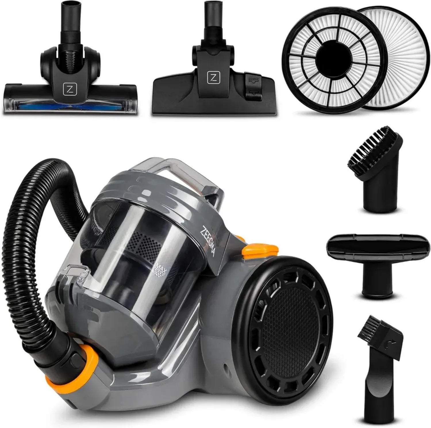 Aspirateur Cyclonique Sans Sac Zeegma Zonder, 899W, Collecteur 2L, Brosse Turbo, 2 Filtres HEPA, Noir