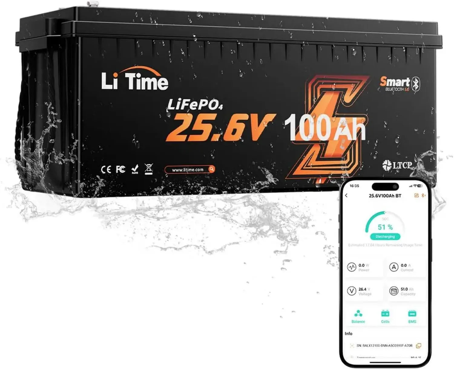 Batterie LiFePO4 24V 100Ah avec Bluetooth et Protection Basse Température, Plus de 4000 Cycles, Idéale pour Caravanes