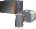 Set Petit-Déjeuner Swan Nordic: Bouilloire 1,7L, Grille-pain 2 Tranches, Micro-ondes 20L, Modèle Moderne Bois Gris
