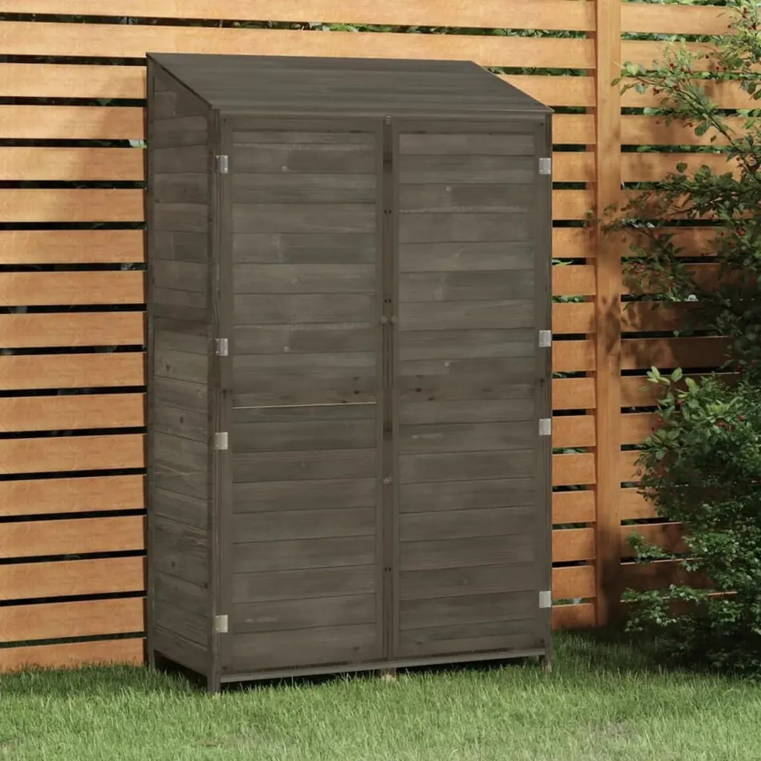 Abri de Jardin en Bois Anthracite avec Toit en Appentis, 102 x 52 x 174.5 cm, Double Portes
