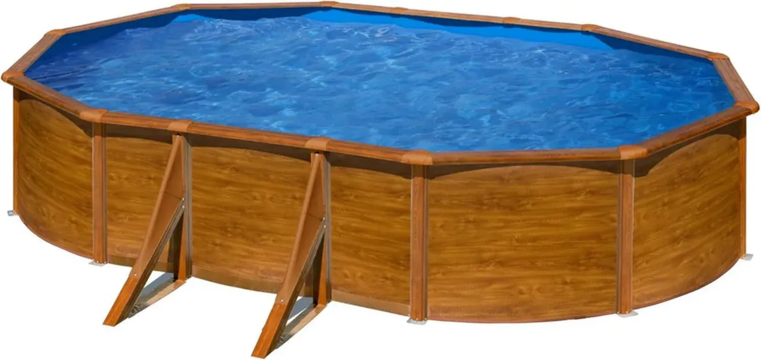 Piscine Hors-Sol Ovale en Acier Imitation Bois 500x300x120 cm - Modèle Gre KIT500W Pacific