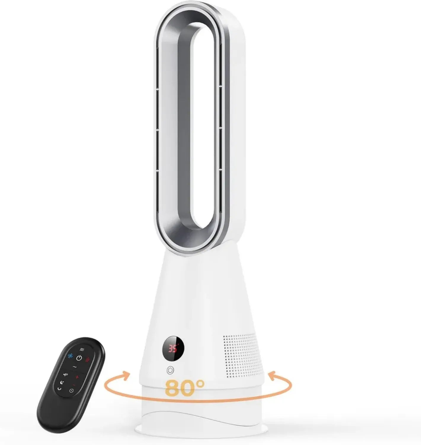 Radiateur Soufflant Sans Pales - Chauffage et Refroidissement 1600W avec Télécommande, Minuterie 9h, Oscillation 80°, 3 Modes, 8 Vitesses, Sécurité Antichute