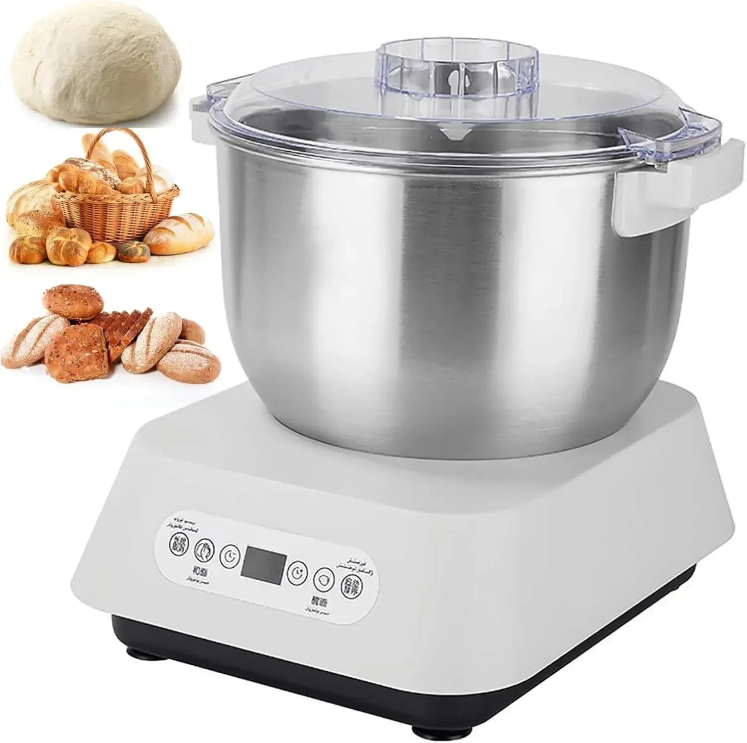 Robot Pâtissier en Acier Inoxydable avec Fermentation Intelligente, Capacité 5L, Minuterie et Fonction Pizza et Pain
