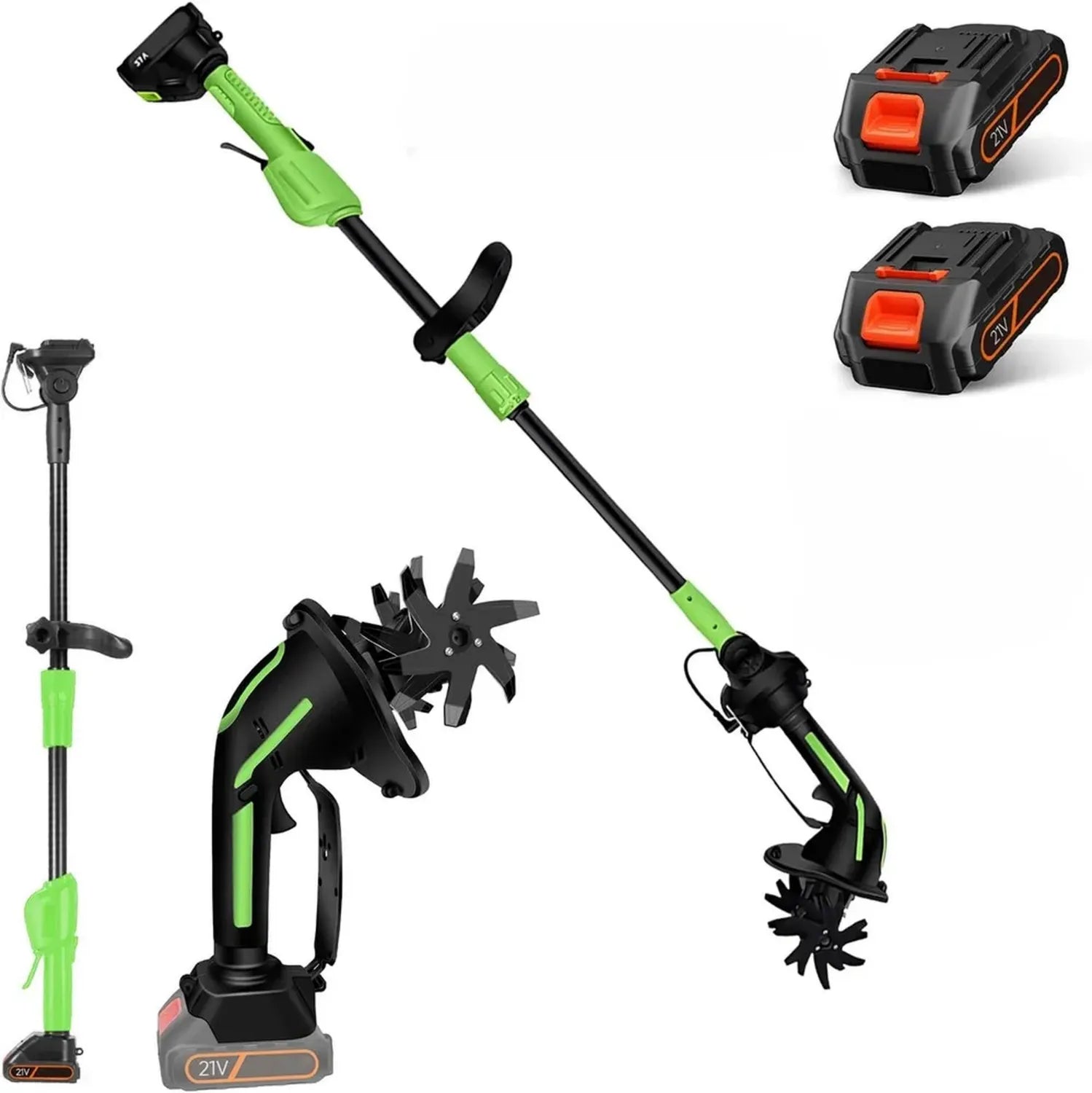Motobineuse Électrique 650W avec Batterie 3000mAh, Tige 1,3m, Largeur de Travail 10cm