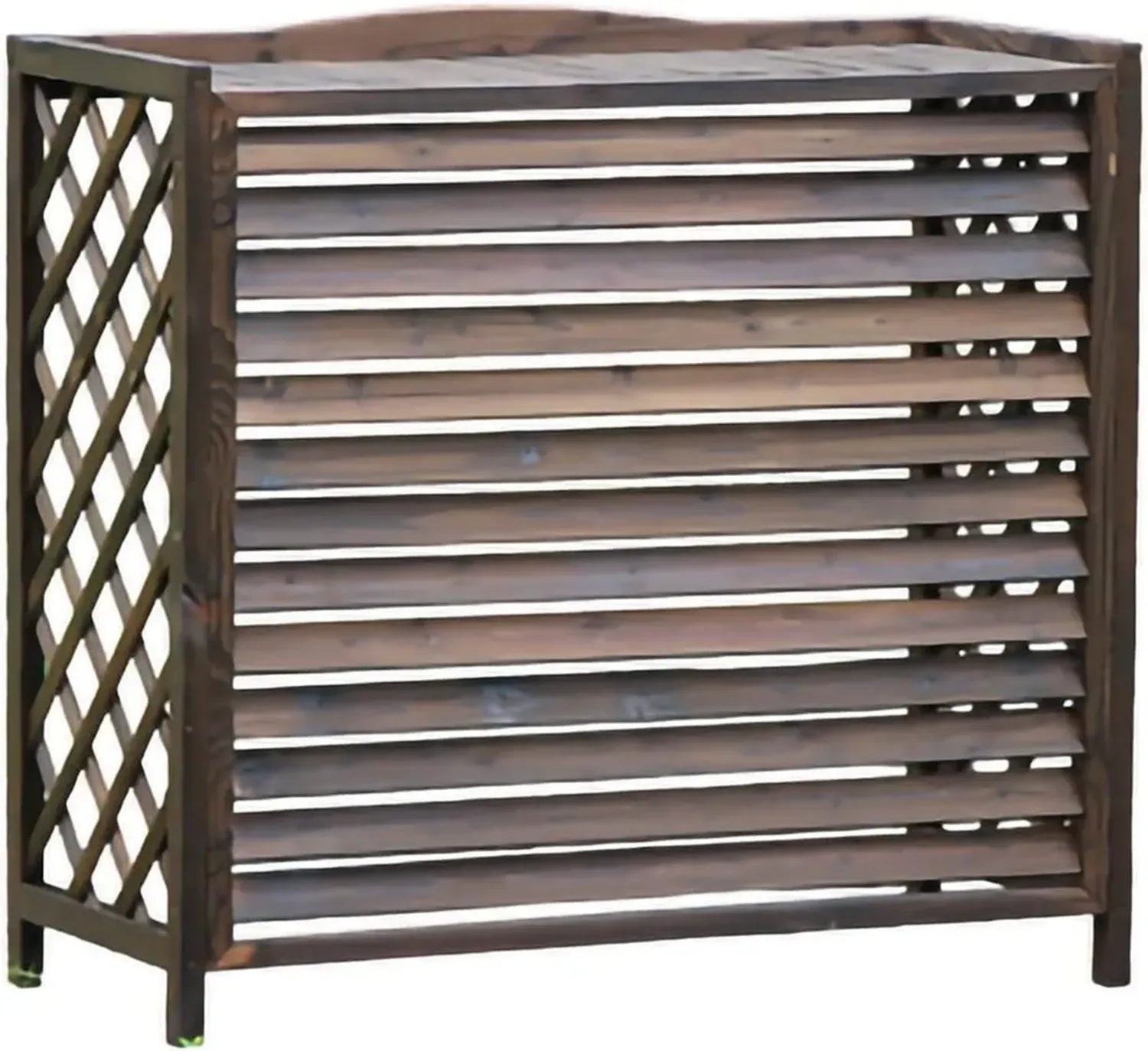 Coffre pour Climatiseur Extérieur en Bois et Métal avec Support Plantes, Assemblage Facile, Cache-Décoration de Jardin