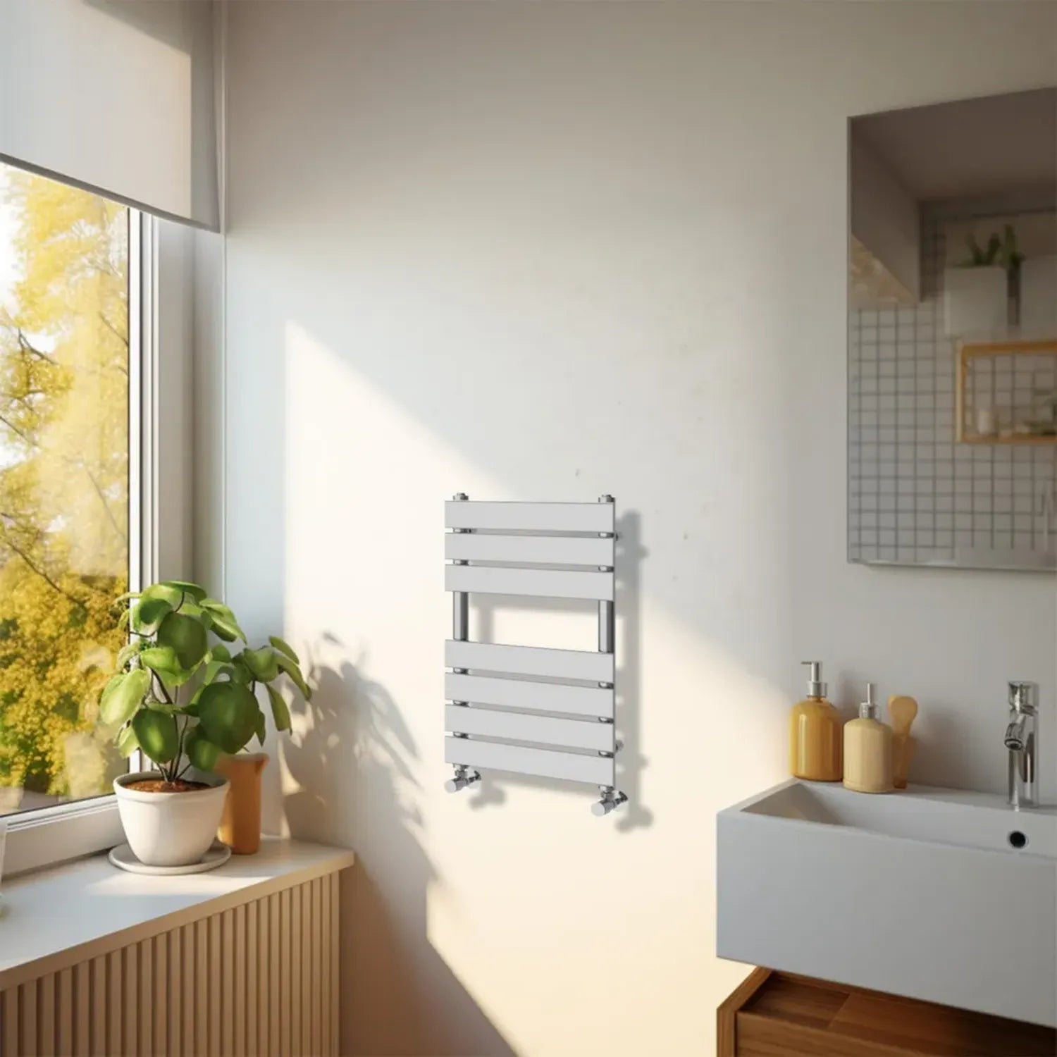 Radiateur de Salle de Bain Moderne Chromé 650x400 mm Chauffage pour Salon et Cuisine