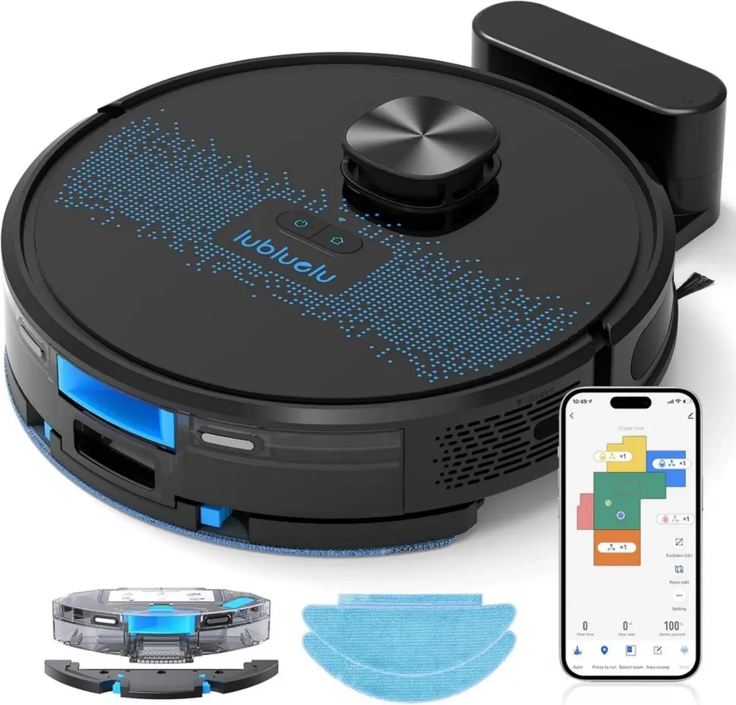 Aspirateur Robot Lubluelu 3-en-1, Navigation Laser, 4500 Pa, Silencieux 55 dB, Compatible Application, Spécial Poils d'Animaux