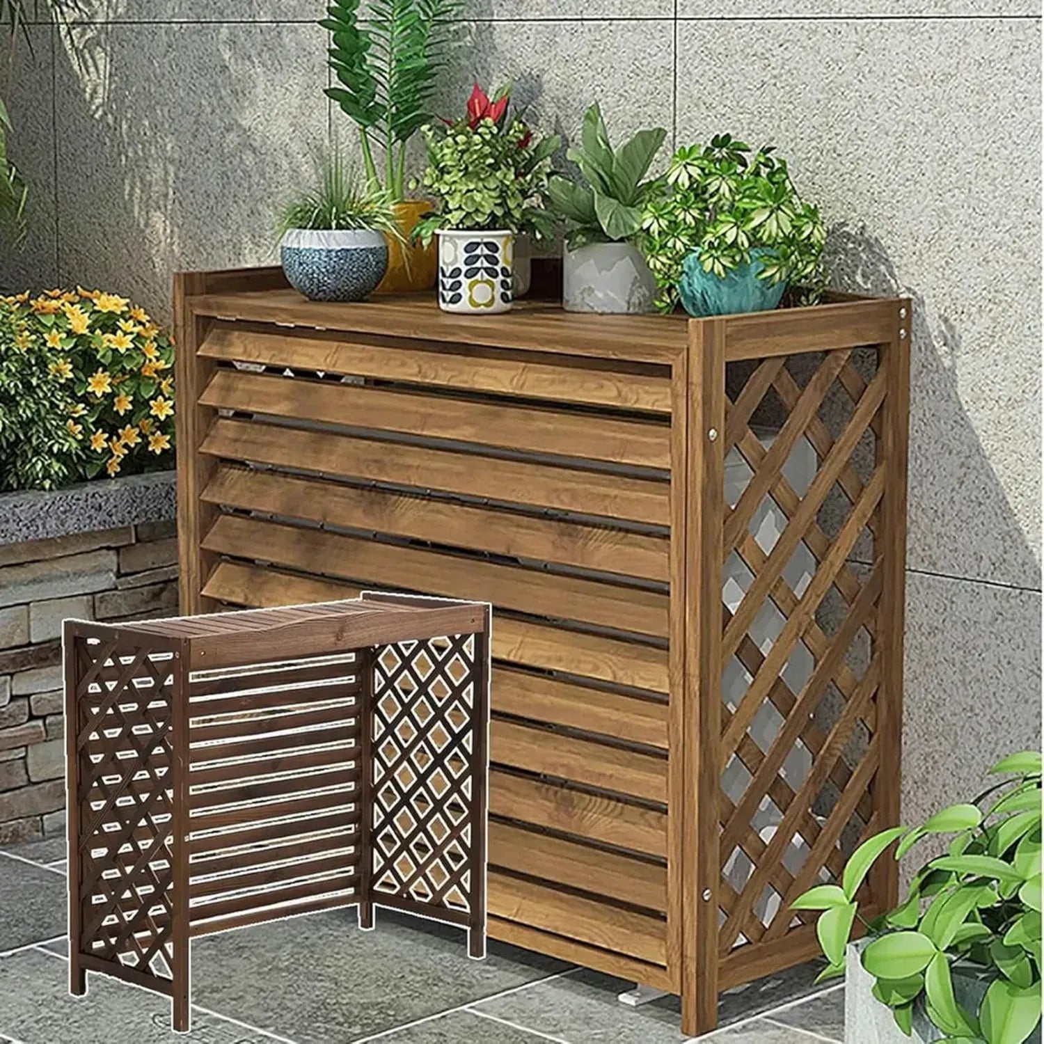 Cache en bois pour climatiseur extérieur, support à fleurs et paravent décoratif