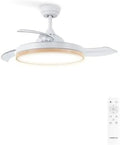 Ventilateur de Plafond avec Lumière et Télécommande - Bois Clair, 40W, Ø108 cm, Pales Rétractables, Mode Été-Hiver, 3 Températures de Lumière, Minuterie