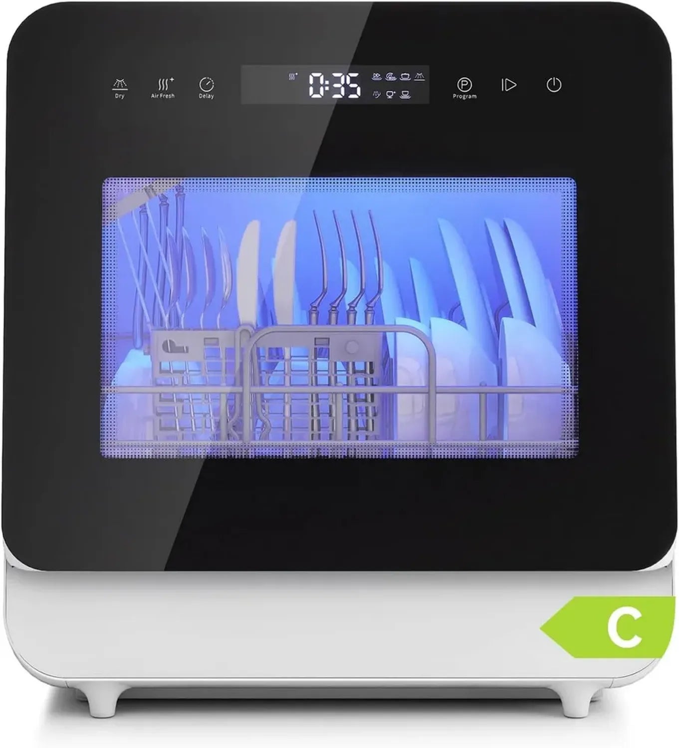 Mini Lave-Vaisselle YOURLITE 3 Couverts, 7 Programmes, 5L, Écran Tactile, Double Alimentation, Départ Différé, LED, Noir