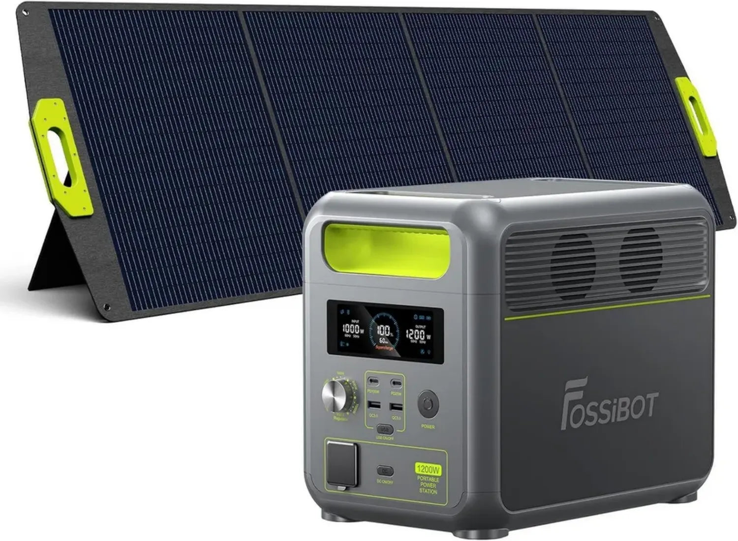 FOSSiBOT F1200 Générateur Solaire 1200W avec Panneau de 200W, Station Électrique Portable 1024Wh LiFePO4, 7 Ports, UPS, BMS, Plus de 4000 Cycles pour Camping et Jardins