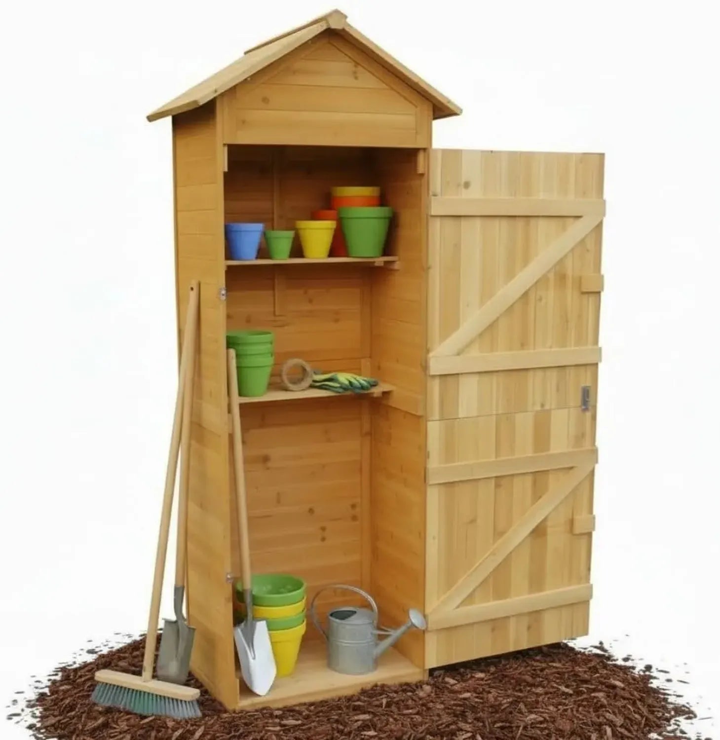 Grand abri de jardin en bois avec toit pointu - 79 x 49 x 190 cm
