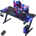 Bureau Gamer Ergonomique LED 140x60cm avec Contrôle Tactile USB, Modes Lumière Multiples, Porte-Gobelet et Crochet Casque, Noir