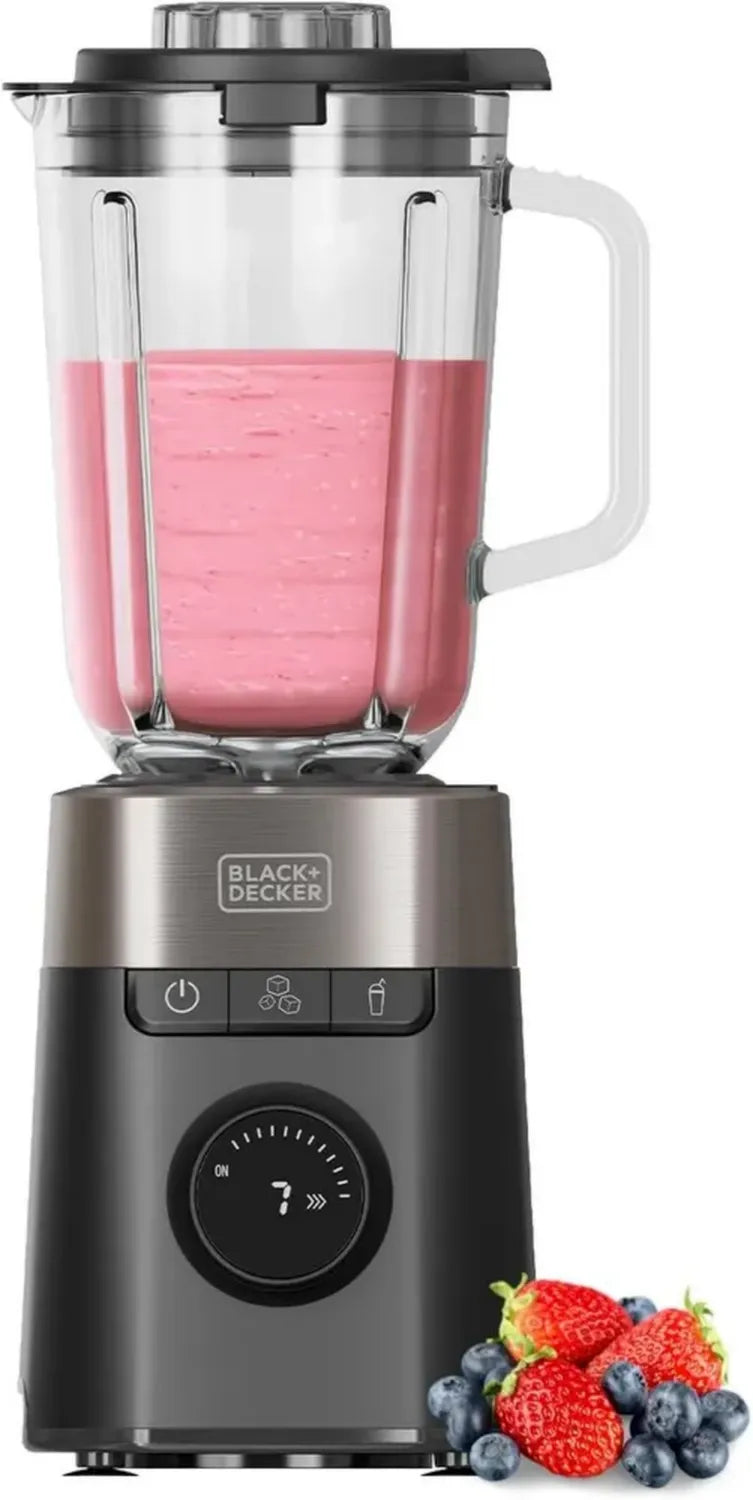 Blender Puissant 2200W Black+Decker | Carafe Verre 2,2L | 8 Vitesses | Lames Inox 6 Pièces | Mode Pulse et Smoothie | Écran LED Sécurisé