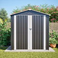 Abri de Jardin Métallique Gris avec Ventilation et Fondation, 142 x 185 cm, Porte Verrouillable, Résistant aux Intempéries