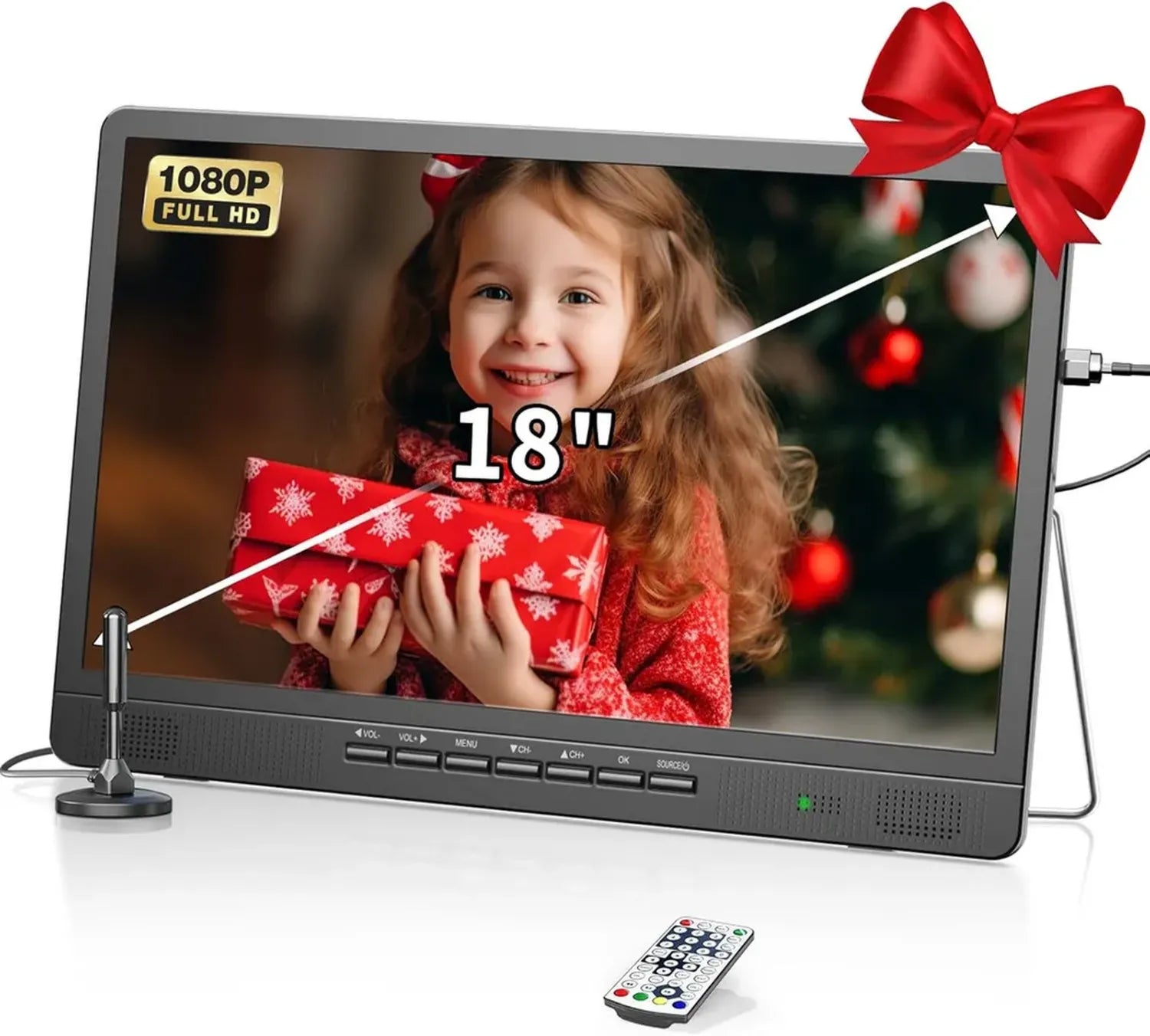 Téléviseur Portable 18 Pouces Desobry, LCD HD 1080P avec Tuner DVB-T2, Idéal pour Camping, Chambre, Cuisine, Ports USB/HDMI/AV Inclus
