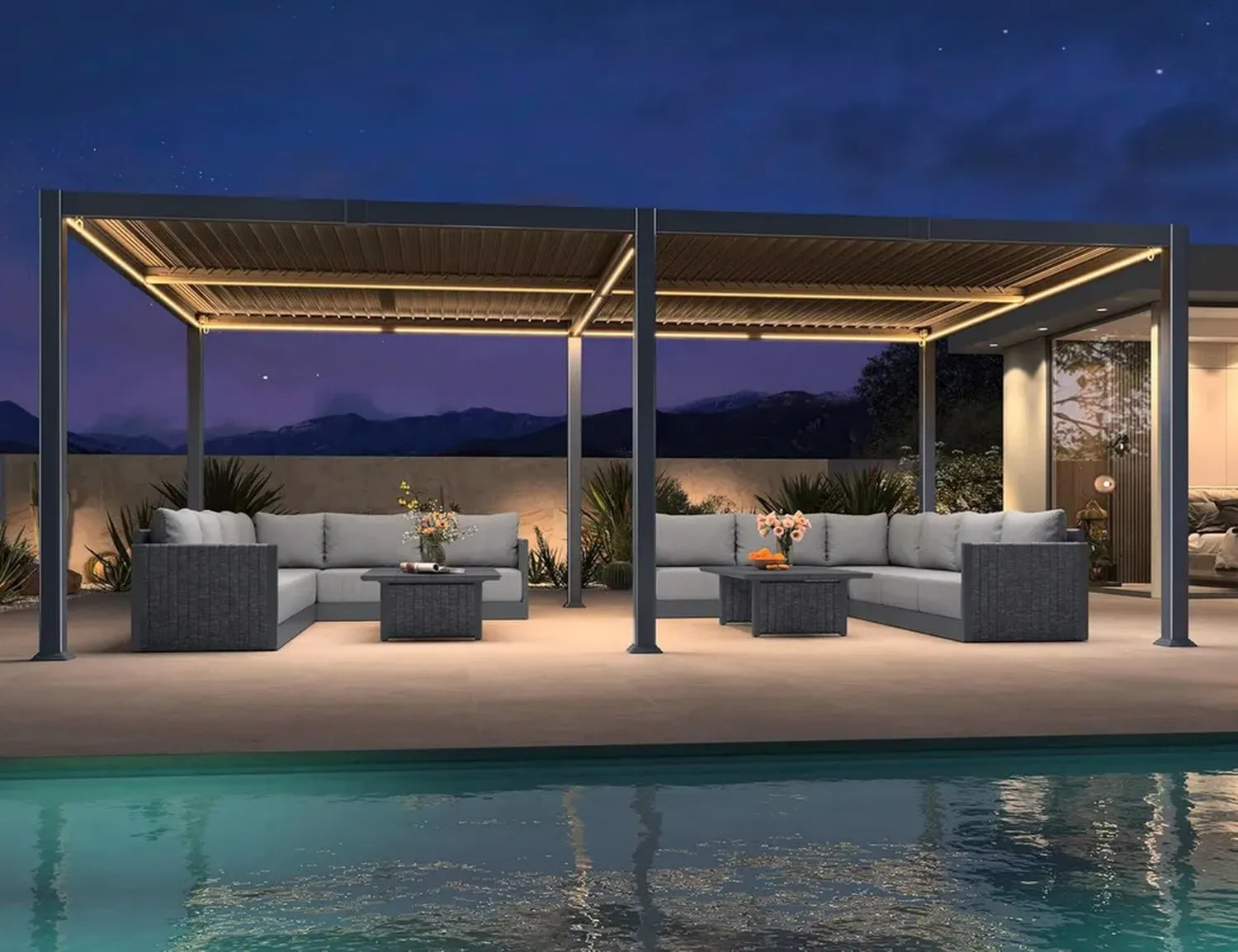 Pergola Bioclimatique 4x6m en Aluminium avec Lattes Orientables et LED – PURPLE LEAF