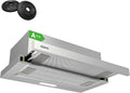 Hotte Téléscopique CIARRA 60 cm - Efficacité Énergétique A++ - Débit 370 m³/h - Double Vitesse - LED Intégrées - Options Recyclage ou Évacuation - Filtres à Charbon - Argenté