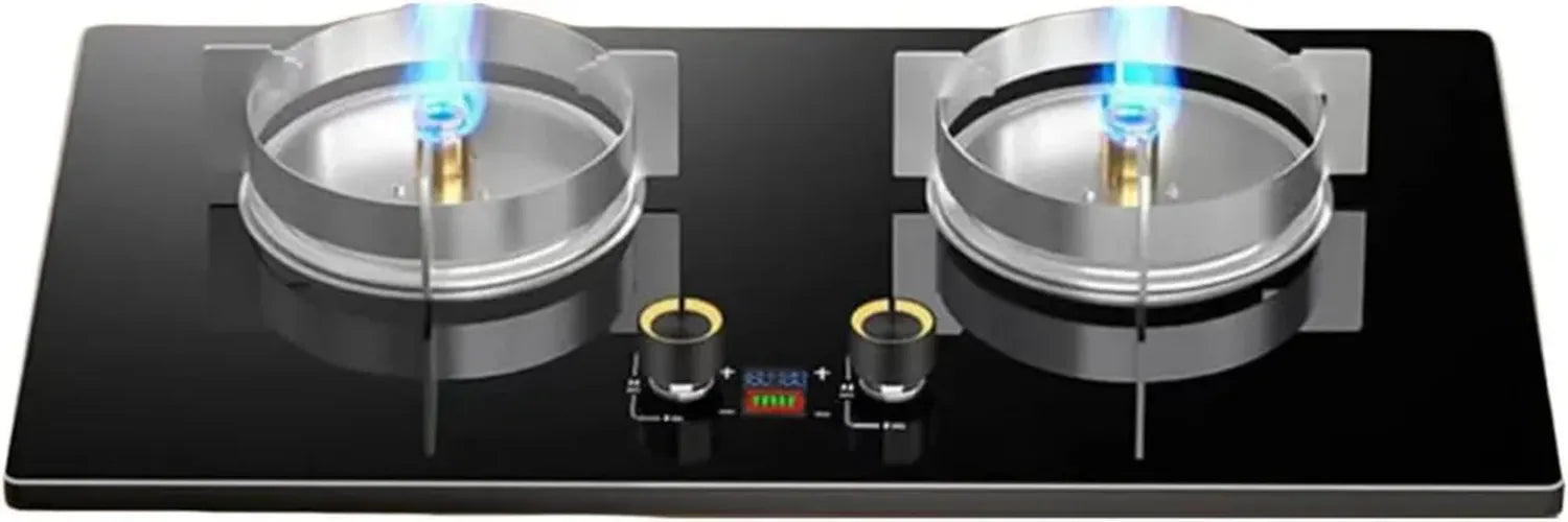 Cuisinière à gaz double avec brûleur wok, minuterie et sécurité intégrée
