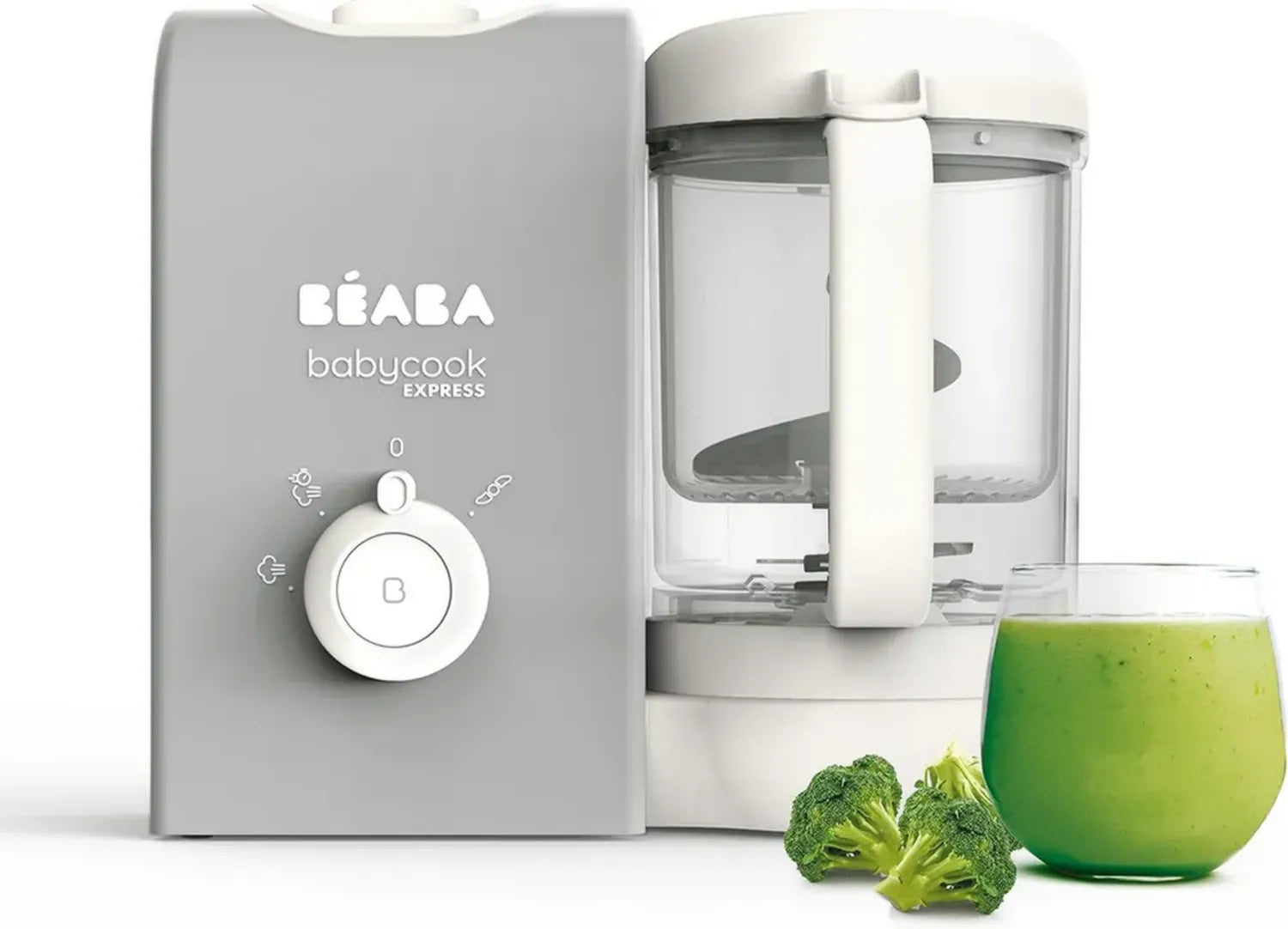 BEABA Robot Culinaire Bébé 4 en 1, Cuisson Rapide 15min, Mixage Personnalisé, Cuiseur Vapeur Douce, Décongélation Facile, Capacité 1250 ml, Gris Velours
